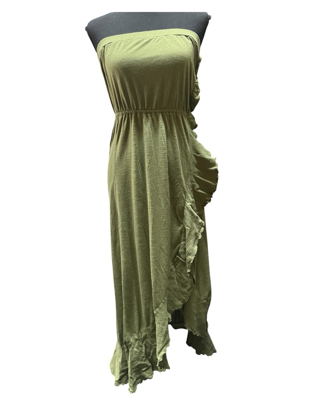 Mudd Y2K Olive Green Strapless Ruffle Maxi Dress Size Small